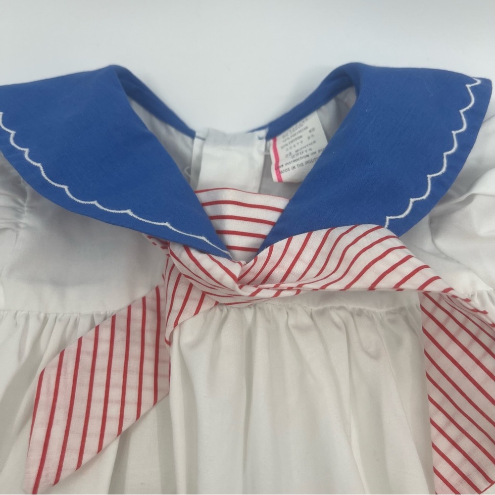 Vintage baby girl white sailor sailboat boat dress collar necktie 24 months - Picture 3 of 12